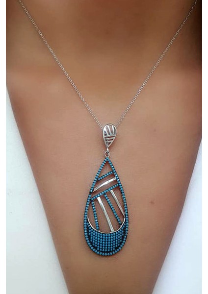 Turkuaz Taşlı 925 ayar Gümüş Tasarım Kolye