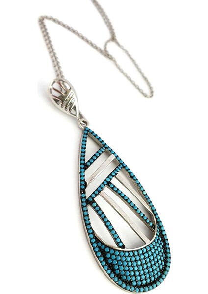 Turkuaz Taşlı 925 ayar Gümüş Tasarım Kolye fiyatları