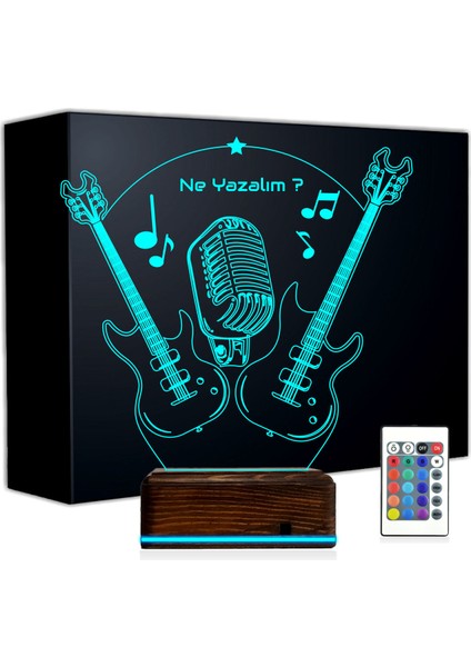 Kirppi 3D Lamba Elektro Gitar Gitarist Rock Müzik Kişiye Özel Masa Gece Lambası