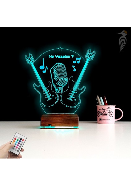 Kirppi 3D Lamba Elektro Gitar Gitarist Rock Müzik Kişiye Özel Masa Gece Lambası modelleri