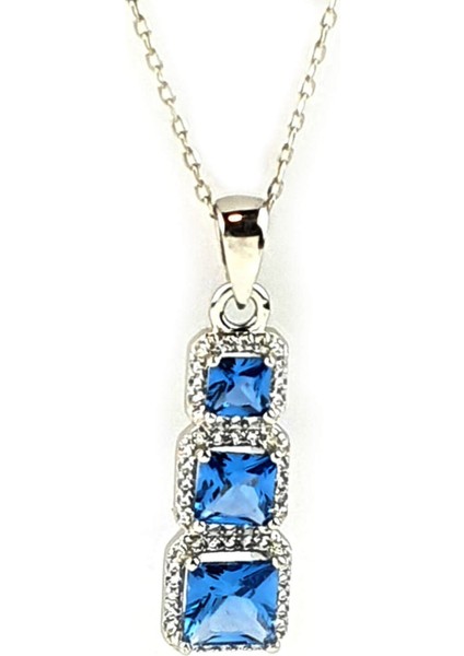 Sky Diamond Blue Creative Sapphire 925 Ayar Gümüş Lüks Kolye