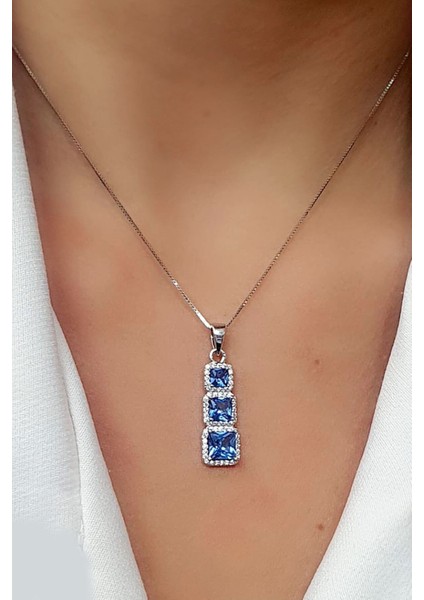 Sky Diamond Blue Creative Sapphire 925 Ayar Gümüş Lüks Kolye fiyatları