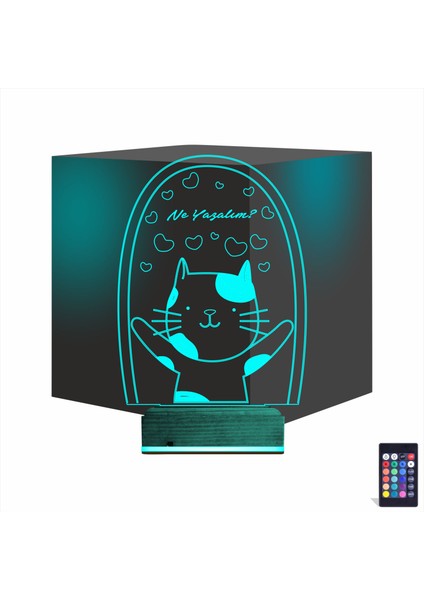 Kirppi 3D Lamba Sevimli Kedi Kalp Kişiye Özel Masa Gece Lambası