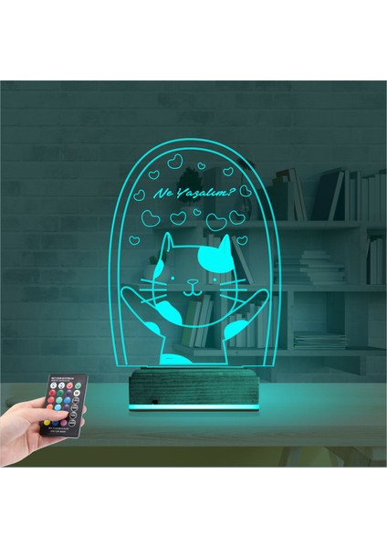 Kirppi 3D Lamba Sevimli Kedi Kalp Kişiye Özel Masa Gece Lambası modelleri