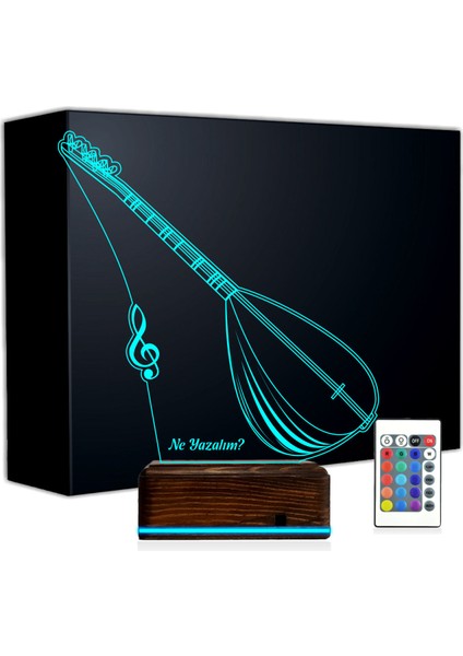 Kirppi 3D Lamba Saz Bağlama Nota Müzisyen Hediye Kişiye Özel Masa Gece Lambası