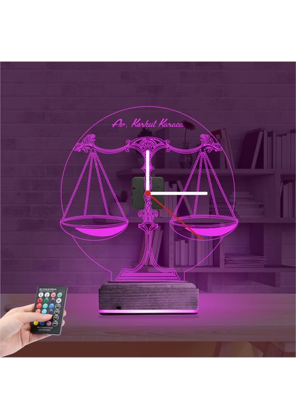 Kirppi 3D Saat Lamba Avukat Hukuk Terazi Kişiye Özel Masa Gece Lambası fırsatları