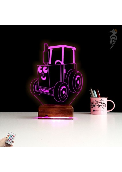 Kirppi 3D Lamba Çocuk Odası Traktör Tasarım Kişiye Özel Masa Gece Lambası