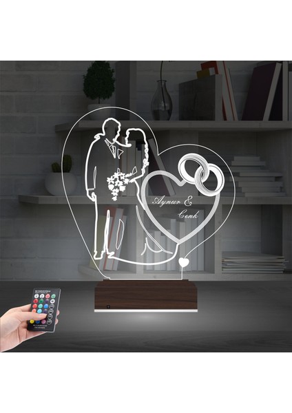 Kirppi 3D Lamba Gelin Damat Alyans Yüzük Seviliye Hediye Kişiye Özel Masa Gece Lambası fiyatları