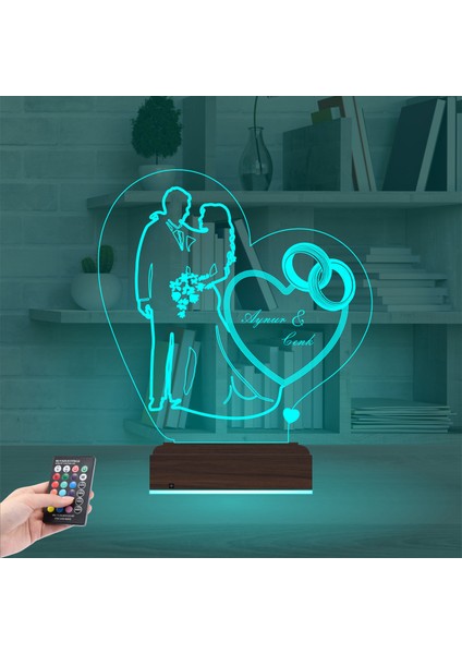 Kirppi 3D Lamba Gelin Damat Alyans Yüzük Seviliye Hediye Kişiye Özel Masa Gece Lambası modelleri