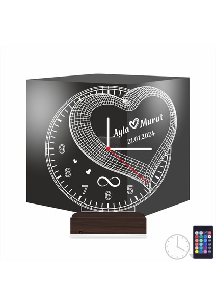 Kirppi 3D Saat Lamba Sevgiliye Hediye Kalp Sonsuzluk Yıldönümü Kişiye Özel Masa Gece Lambası