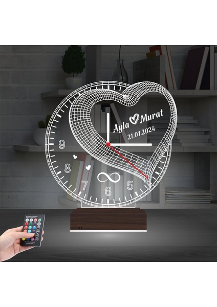 Kirppi 3D Saat Lamba Sevgiliye Hediye Kalp Sonsuzluk Yıldönümü Kişiye Özel Masa Gece Lambası fiyatları