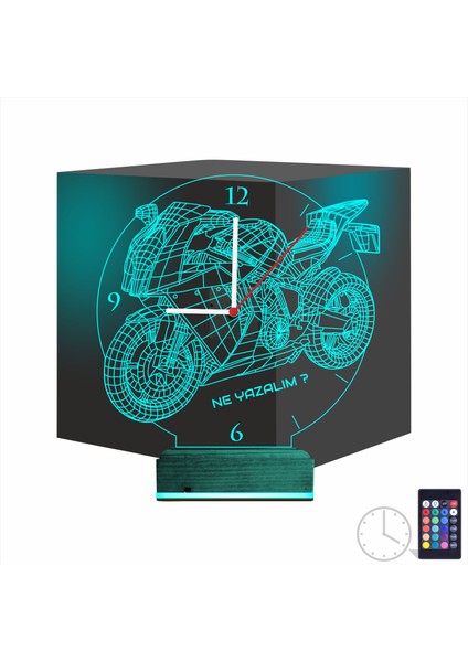 Kirppi 3D Saat Lamba Motor Motorsiklet Motorcu Hediye Kişiye Özel Masa Gece Lambası