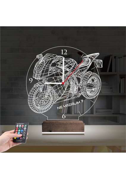 Kirppi 3D Saat Lamba Motor Motorsiklet Motorcu Hediye Kişiye Özel Masa Gece Lambası fiyatları