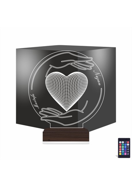 Kirppi 3D Lamba Sevgiliye Hediye Kalp El Kişiye Özel Masa Gece Lambası