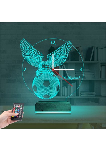 Kirppi 3D Saat Lamba Kartal Furtbol Taraftar Kişiye Özel Masa Gece Lambası modelleri