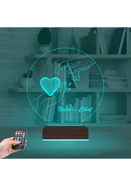 Kirppi 3D Lamba Sevgiliye Hediye Kalp Elele Kişiye Özel Masa Gece Lambası modelleri