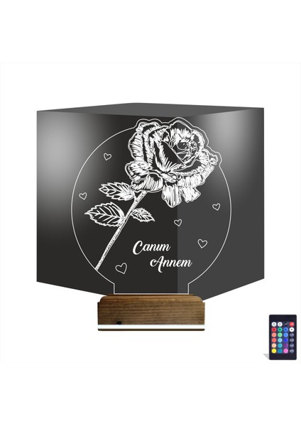 Kirppi 3D Lamba Gül Canım Annem Kişiye Özel Masa Gece Lambası