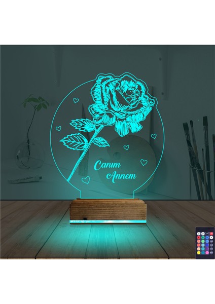 Kirppi 3D Lamba Gül Canım Annem Kişiye Özel Masa Gece Lambası modelleri