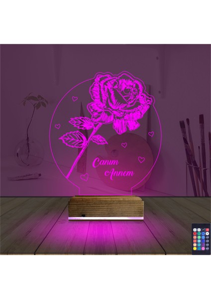 Kirppi 3D Lamba Gül Canım Annem Kişiye Özel Masa Gece Lambası fırsatları