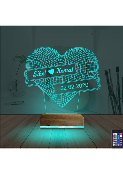 Kirppi 3D Lamba Kalp Sevgiliye Hediye V13 Kişiye Özel Masa Gece Lambası modelleri