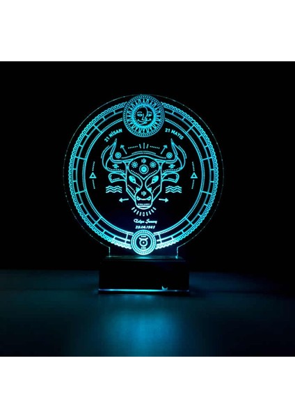 Kirppi 3D Lamba Astroloji Boğa Burcu Kişiye Özel Masa Gece Lambası modelleri