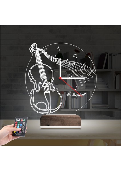 Kirppi 3D Saat Lamba Keman Müzik Nota Kişiye Özel Masa Gece Lambası fiyatları