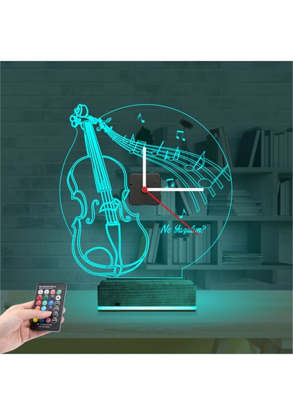 Kirppi 3D Saat Lamba Keman Müzik Nota Kişiye Özel Masa Gece Lambası modelleri