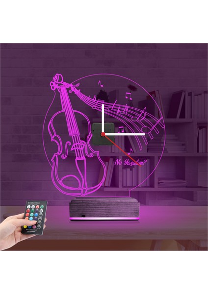 Kirppi 3D Saat Lamba Keman Müzik Nota Kişiye Özel Masa Gece Lambası fırsatları
