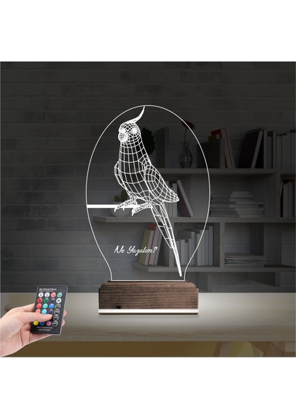 Kirppi 3D Lamba Papağan Sultan Papağanı Kişiye Özel Masa Gece Lambası