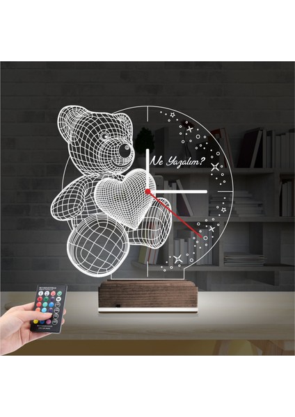 Kirppi 3D Saat Lamba Kalp Ayıcık Kişiye Özel Masa Gece Lambası fiyatları