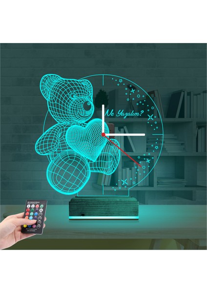 Kirppi 3D Saat Lamba Kalp Ayıcık Kişiye Özel Masa Gece Lambası modelleri