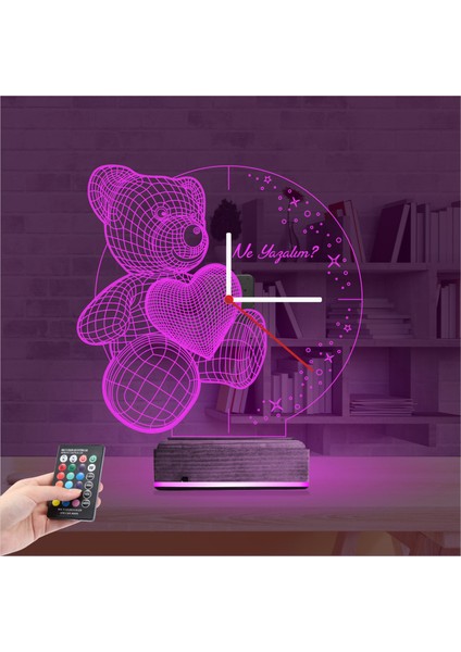 Kirppi 3D Saat Lamba Kalp Ayıcık Kişiye Özel Masa Gece Lambası fırsatları