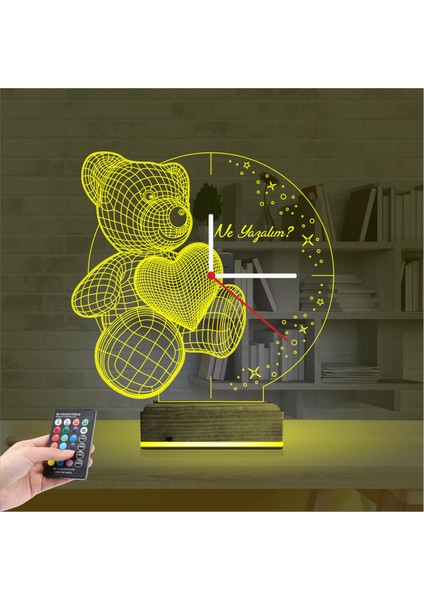 Kirppi 3D Saat Lamba Kalp Ayıcık Kişiye Özel Masa Gece Lambası indirimleri