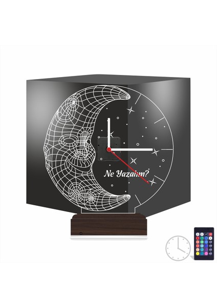 Kirppi 3D Saat Lamba Ay Dede Çocuk Odası Hediye Kişiye Özel Masa Gece Lambası