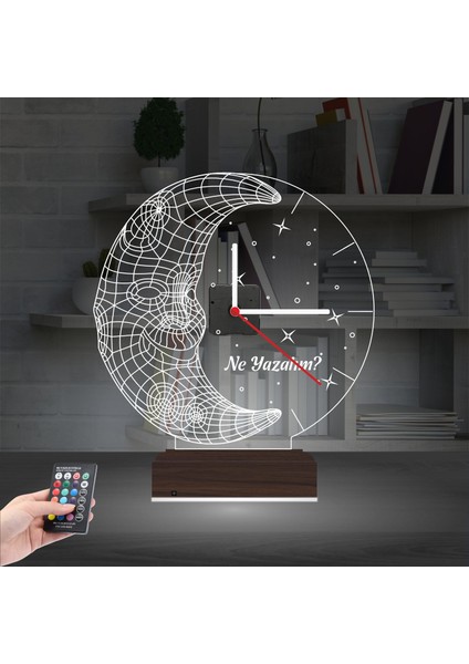 Kirppi 3D Saat Lamba Ay Dede Çocuk Odası Hediye Kişiye Özel Masa Gece Lambası fiyatları