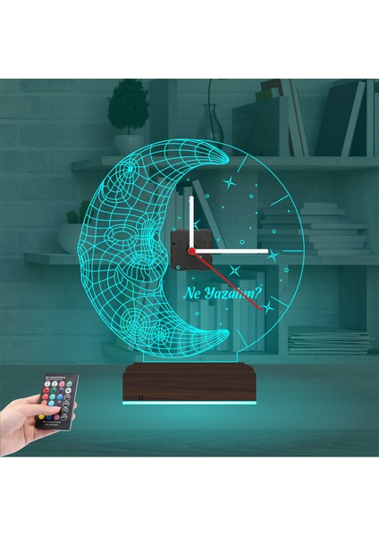 Kirppi 3D Saat Lamba Ay Dede Çocuk Odası Hediye Kişiye Özel Masa Gece Lambası modelleri