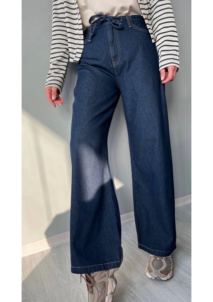 Beli Bağcıklı Denim Kadın Pantolon