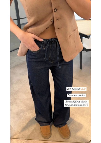 Beli Bağcıklı Denim Kadın Pantolon