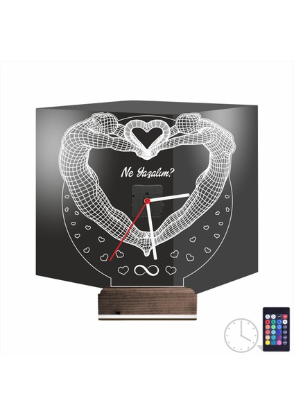 Kirppi 3D Saat Lamba Sevgiliye Hediye Kalp Kişiye Özel Masa Gece Lambası
