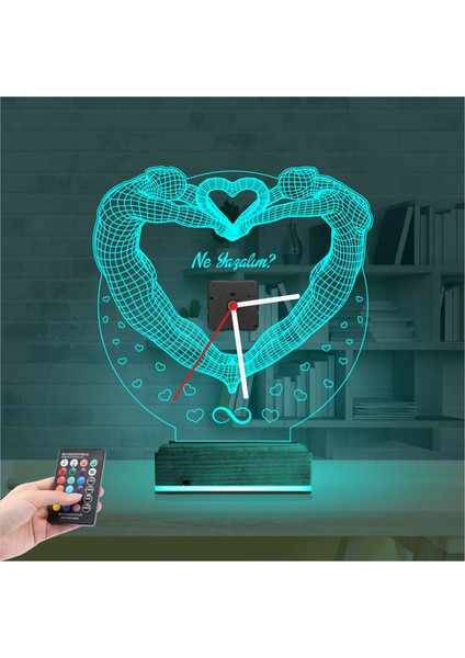 Kirppi 3D Saat Lamba Sevgiliye Hediye Kalp Kişiye Özel Masa Gece Lambası modelleri
