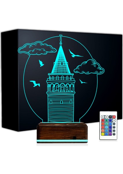 Kirppi 3D Lamba Galata Kulesi Istanbul Kişiye Özel Masa Gece Lambası