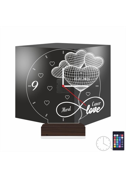 Kirppi 3D Saat Lamba Sevgiliye Hediye Kalp Sonsuzluk Yuıldönümü Kişiye Özel Masa Gece Lambası-1