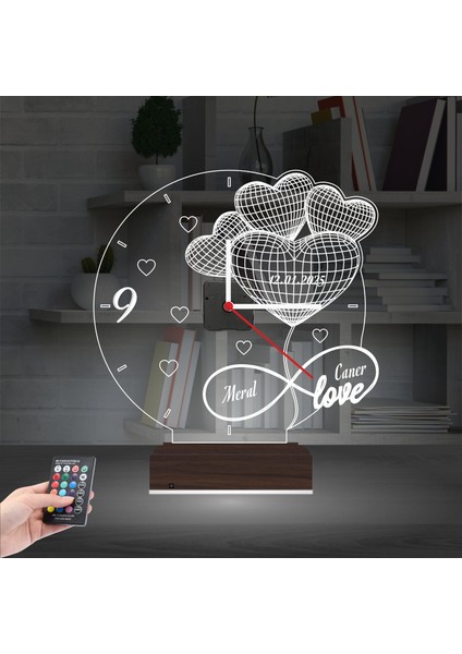 Kirppi 3D Saat Lamba Sevgiliye Hediye Kalp Sonsuzluk Yuıldönümü Kişiye Özel Masa Gece Lambası-1 fiyatları