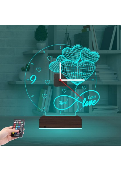 Kirppi 3D Saat Lamba Sevgiliye Hediye Kalp Sonsuzluk Yuıldönümü Kişiye Özel Masa Gece Lambası-1 modelleri