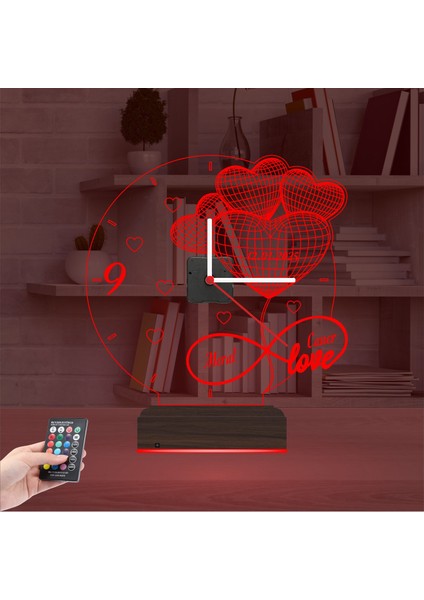 Kirppi 3D Saat Lamba Sevgiliye Hediye Kalp Sonsuzluk Yuıldönümü Kişiye Özel Masa Gece Lambası-1 indirimleri