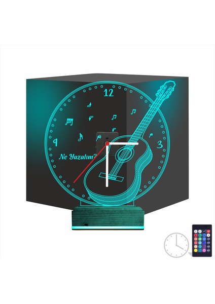 Kirppi 3D Saat Lamba Klasik Gitar Müzik Müzisyen Kişiye Özel Masa Gece Lambası