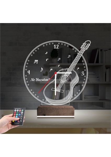 Kirppi 3D Saat Lamba Klasik Gitar Müzik Müzisyen Kişiye Özel Masa Gece Lambası fiyatları