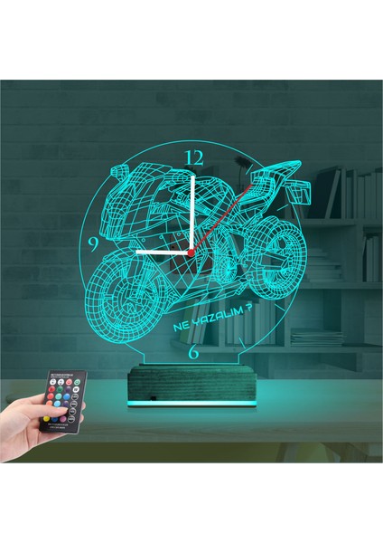 Kirppi 3D Saat Lamba Motor Motorsiklet Motorcu Hediye Kişiye Özel Masa Gece Lambası modelleri