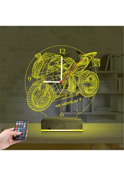 Kirppi 3D Saat Lamba Motor Motorsiklet Motorcu Hediye Kişiye Özel Masa Gece Lambası indirimleri