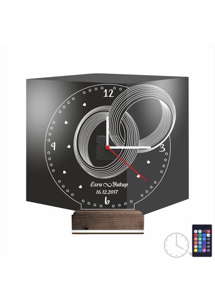 Kirppi 3D Saat Lamba Sevgiliye Hediye Yüzük Alyans Yıldönümü Kişiye Özel Masa Gece Lambası